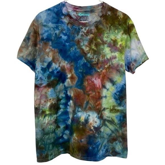 Hand Crafted Other - Handmade Tie Dye Tee T-Shirt Mens Large Unisex Green Blue Brown 90s Grunge Shirt